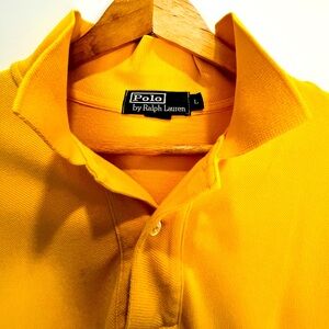 Ralph Lauren Polo Yellow Knit Classic Fit Mesh Polo Shirt Size Large
